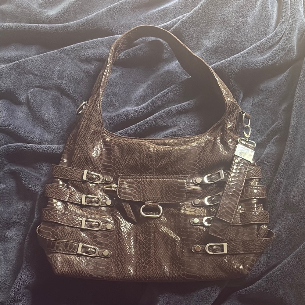 Jimmy Choo Brown Leather Shoulder Bag with Buckle Accents